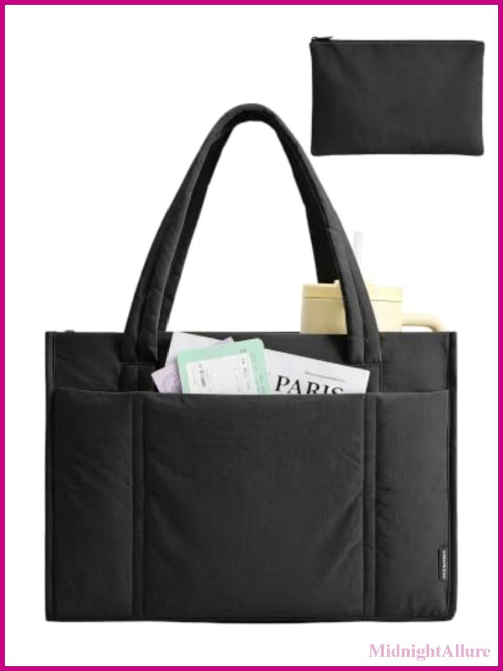 Puffer Tote Bag Lightweight 21L Laptop Work Shoulder Handbag with Pouch